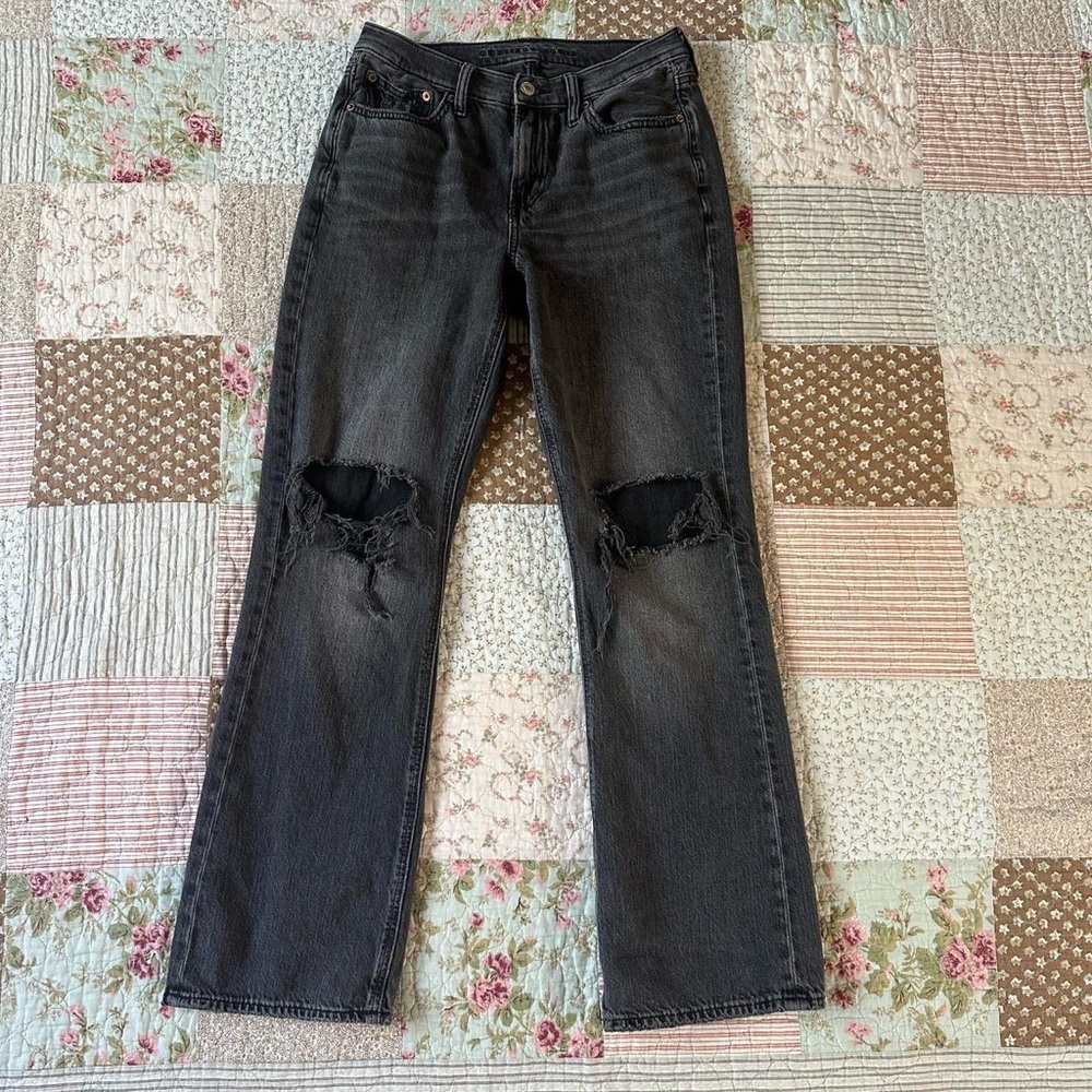 American Eagle black ripped high-rise baggy-fit jeans
